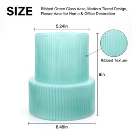 Green Ribbed Glass Vase, Modern Design Flower Vase