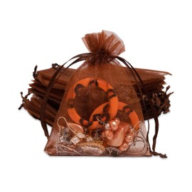 TheDisplayGuys 48-Pack 3x4 Brown Sheer Organza Gift Bags with Drawstring, Goodie Bags for Jewelry, Candy Bags, Treat Bags, Wedding Favors Small Mesh Bags