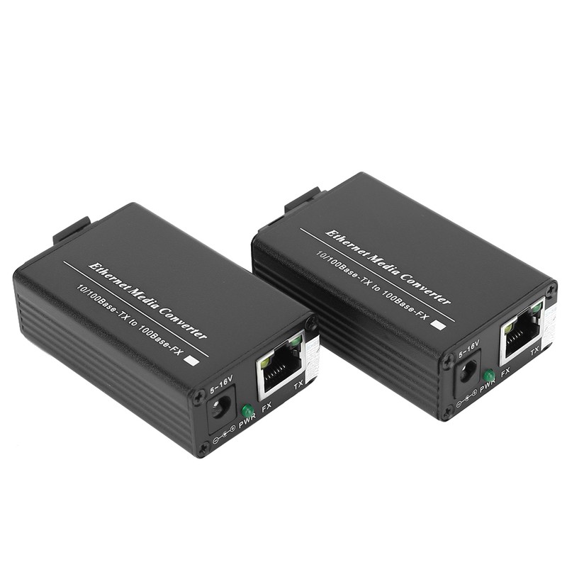 2Pcs Media Converter Single Mode SC Interface 20KM 10/100Mbps 100-240VAC