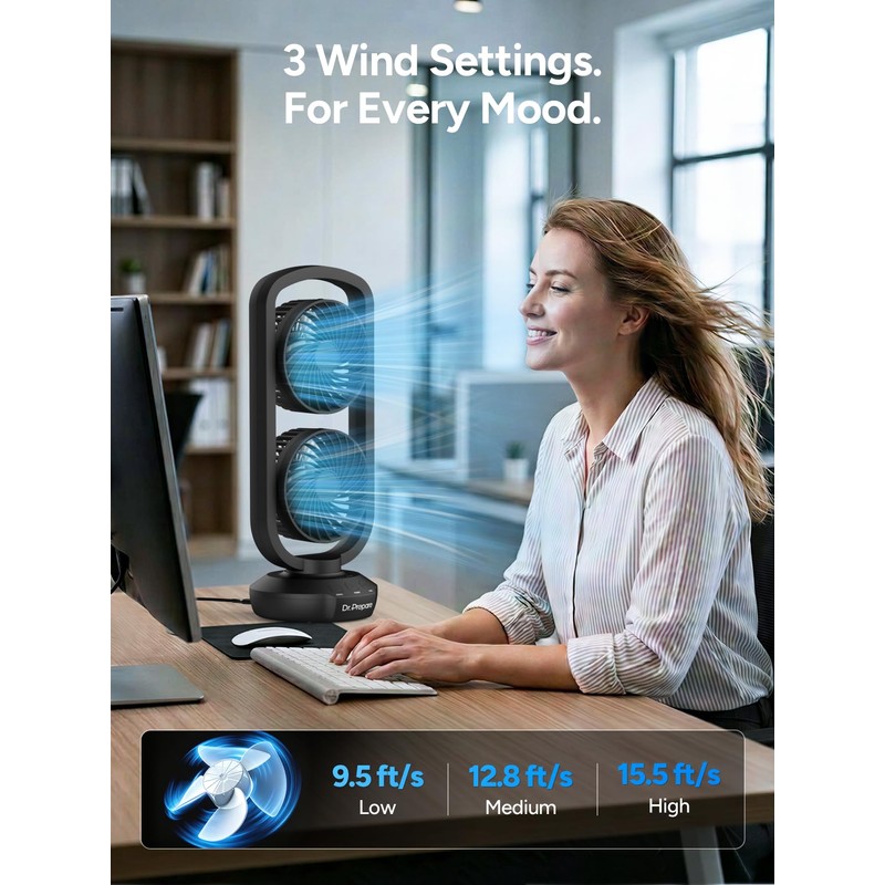 DR.PREPARE Dual Oscillating Tower Fan with 270° Tilt, 105° Oscillating,