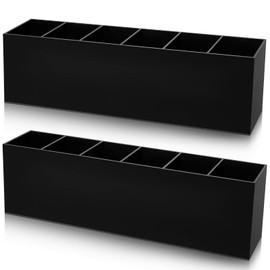 2 Pack Acrylic Makeup Brush Holder 6 Compartments Pencil Organizer Cup Pencil Holder for Desk Pen Organizer Storage Pen Holder for Accessories Cosmetic Brushes Office Bathroom Kitchen Supplies (Black)
