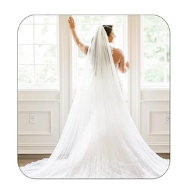 Yalice Simple Cathedral Bridal Wedding Veil 118‘’ Long 1 Tier/1T Veils for Brides Classic Cut Edge Soft Tulle Veil with Comb (White-118in(L)*118in(W))