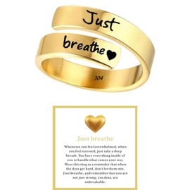 DANSOAN Just Breathe Just Breathe Ring Hope Rings Just Breathe Adjustable Ring Personality Encouragement Gift for Women Friendship Gift Jewelry Wrap Open Spiral Stainless Steel Ring Ring for Women,