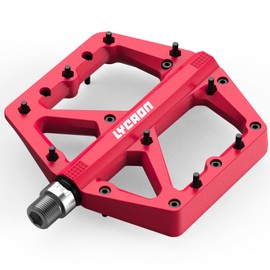 LYCAON Bike Pedals - Mountain Cycling Non-Slip Bicycle MTB Pedal, Durable Nylon Nylon with Fiber Flat Pedals for 9/16" Sealed Universal Cycling MTB BMX Mountain Road Bikes City Curiser Bike (Red)