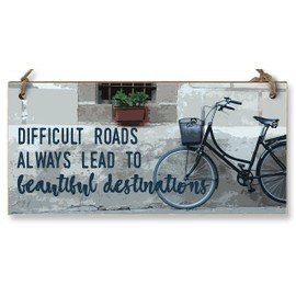 The Plum Penguin Handmade Wooden Hanging Wall Plaque Difficult Roads Lead to Beautiful Destinations Adventure Inspirational Sign