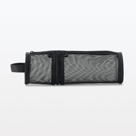 MUJI NDG47A3A Nylon Mesh Pencil Case That Can Be Used Vertically or Horizontally, Black, Approx. Diameter 3.0 x Height 7.0 inches (75 x 177 mm)