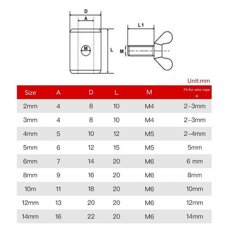 (6 Pieces) M6 Hand Twist Wire Rope Clamp 304 Stainless