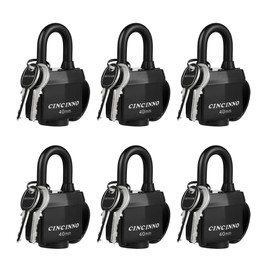 CINCINNO Weatherproof Padlocks for Outdoor Use, 6 Pack Keyed Alike Padlocks with 1-9/16" Wide Body, Heavy Duty Pad Lock for Sheds, Storage Unit, Gate, Fence, Toolbox, Locker