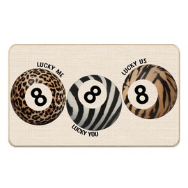 Koesus Trendy Retro Y2K Door Mat, Vintage Funky Retro Leopard Tiger Zebra Lucky 8 Ball Print Welcome Doormat Bath Mat for Bathroom Front Door Indoor Outdoor Entrance, 17x30 Inches