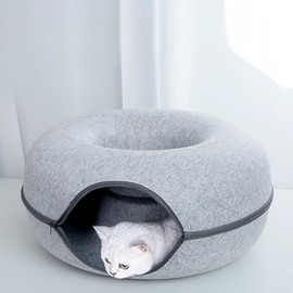 iCAGY Large Cat Tunnel Bed Toys for Indoor Cats (Light Grey, 24" x 1)