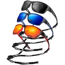 3 Piezas Gafas De Sol Deportivas Con Protección UV Y Cordón, Gafas De Ciclismo Polarizadas Para Hombre, Adecuadas Para Conducir, Andar En Bicicleta, Pescar,Negro Mate/Azul Oscuro/Rojo