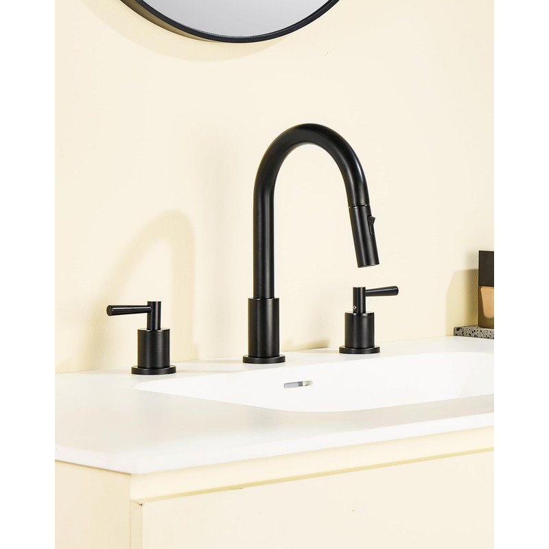 FELIXBATH Bathroom Faucet with Sprayer, Matte Black Bathroom Faucet 3