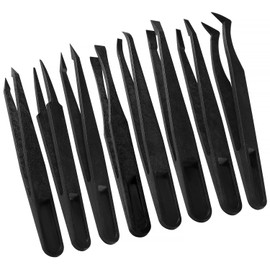 YIXISI 8 PCS Precision Plastic Tweezers Set, Anti-Static Tweezers, for Electronics, Jewelry-Making, Laboratory Work, Repairing, Black