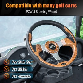 PZWLI Universal Golf Cart Steering Wheel, Steering Wheel Hub Adapter (Sold Separately) with Assembly Screws and Wrenches, Fit Club Car Precedent EZGO Yamaha Most Golf Carts,Wood Grain