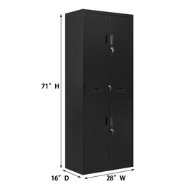 Wanfu Metal Storage Cabinet, 71" H x 28" W x 16" D Locking Storage Cabinet with Adjustable Shelves and One Drawer, Steel Storage Cabinet for Office, Garage, Home, School, Utility (Black)