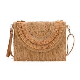 LHHMZ Women's Straw Clutch Purse Summer Handbags Shoulder Bags Woven Straw Beach Clutch Purse, 01brown, Elegant