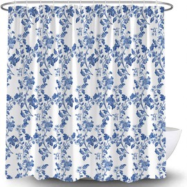 JWJAMM Blue Floral Spring Shower Curtain Rustic Botanical Boho Floral Plants Leaves Modern Farmhouse Vintage Wildflower Herbs Nature Leaf Bath Curtains with Hook,70x70 Inch