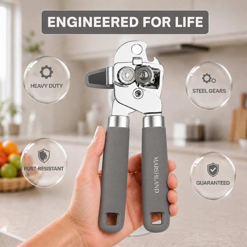 Marshland Tin Opener UK - Stainless Steel Soft Handled Manual-Magnetic