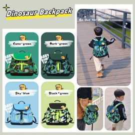 GRUOTEIS Toddler Boys Backpack, Dinosaur Drawstring Kids Preschool Backpack Bookbag Dry-Wet Separated, Fit A4 Folder, Camo-green