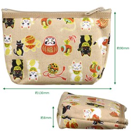 Morikuru TK01-08 Mini Pouch, 5.1 x 3.5 inches (13 x 9 cm), Laughing Cat Pattern, Small Purse, Coin Purse, Cute, Multi Pouch, SG Wonder Zone, beige
