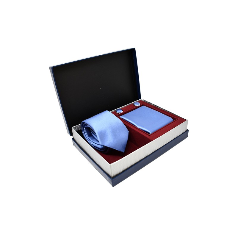 Tie Set with Light Blue Tie, Pocket Square and Cufflinks