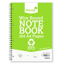 Silvine 104 Page A4 Everyday Recycled Wirebound Notebook, White, Ruled 8mm Feint