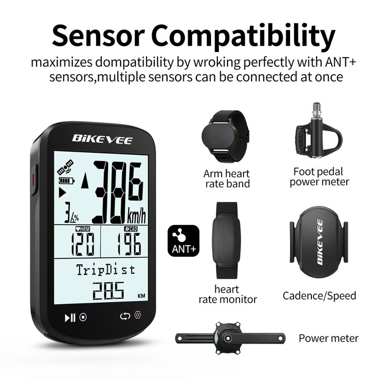 Bikevee Wireless GPS Cycle Computer, Bicycle Speedometer & Odometer, Auto