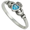 .925 Sterling Silver Aqua CZ .25 cttw Simulated Diamond Claddagh