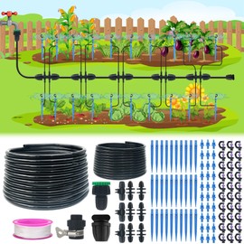 Sumloty Garden Watering System 50FT 8/12 Mainline and 33FT 4/7 Tubing with Drip Rotating Emitters,Garden Sprinkler System for Flower Bed, Raised Bed,Vegetable,Greenhouse,Irrigation System for Lawn