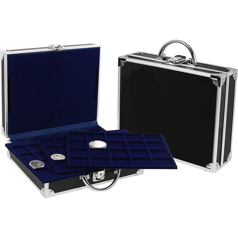 SAFE 9816 Aluminium Coin Case, Black, Includes 6 Royal Blue