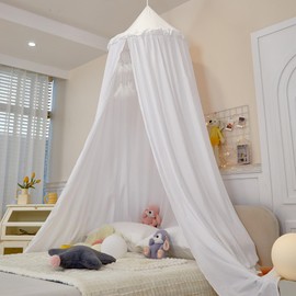 dix-rainbow Princess Decor Canopy for Kids Bed, Soft and Durable Bed Canopy for Girls Room Tent Canopy Dreamy Mosquito Net Bedding, Children Reading Nook Canopies Indoor (White)