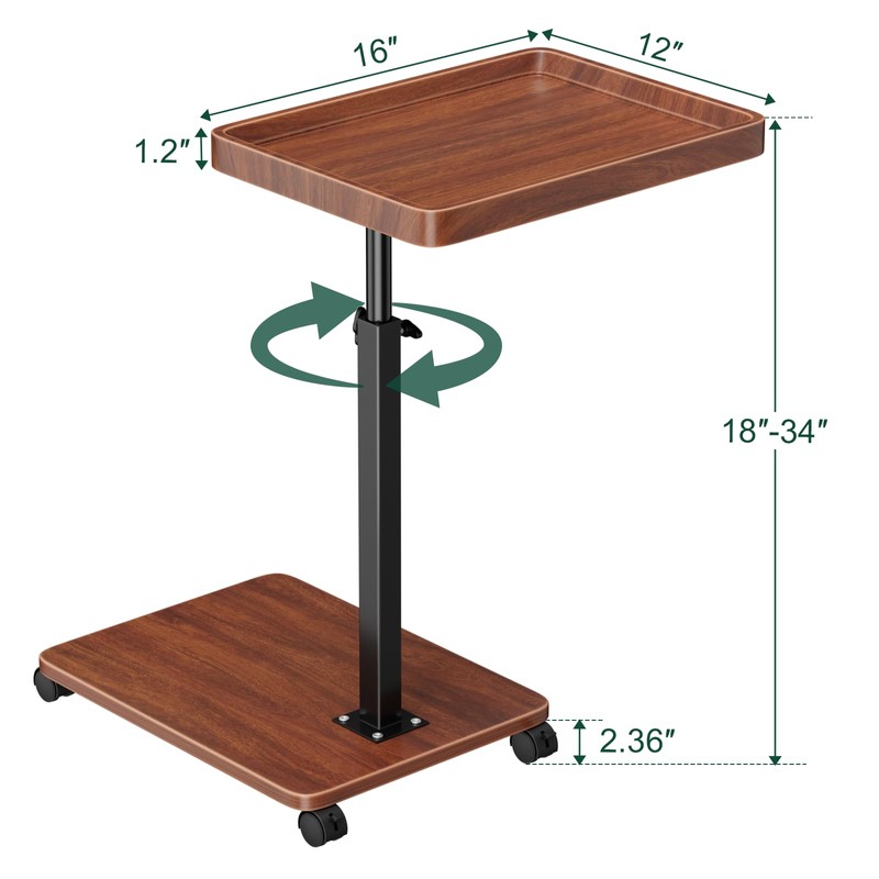 XNSDXV C Table End Table Adjustable Height, 360°Swivel TV Tray