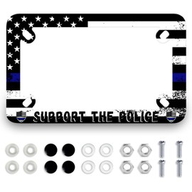 Motorcycle Support The Police License Plate Frame American Flag Thin Blue Line Stainless Steel Funny Motorbike License Plate Holder Black Tag Holder Motorcycle Accessory 7.7" x 4.5 "
