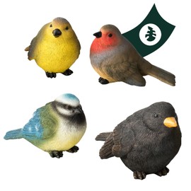 VERDOBA - Garden Decoration 4 Birds - Decorative Figures Made of Resin (Polyresin) for Balcony, Garden, Winter Cooking, Pond - Garden Decoration