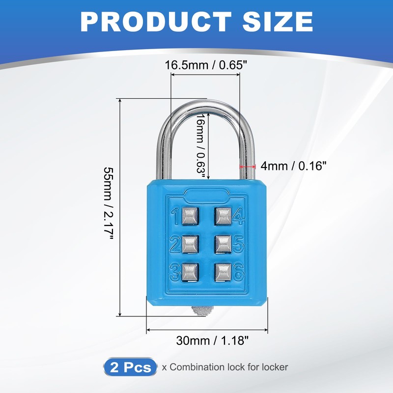 sourcing map Combination Padlock, 6-Digit Push Button Padlock 3-Position Locking