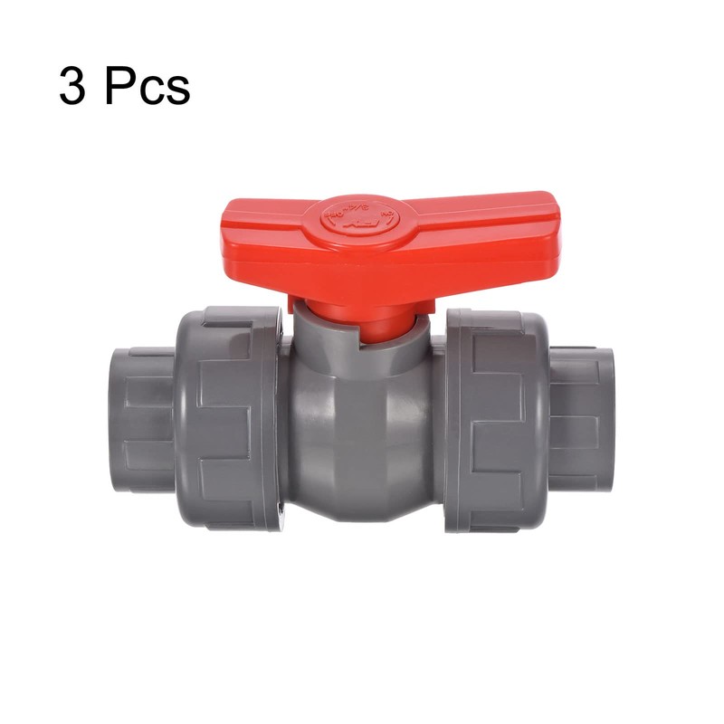 PATIKIL 25mm ID Double Union Ball Valve, 3 Pack PVC