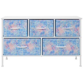 Sorbus Dresser with 5 Drawers - Furniture Storage Chest for Kid’s, Teens, Bedroom, Nursery, Playroom, Clothes, Toys - Steel Frame, Wood Top, Fabric Bins (Tye-Die Blue)