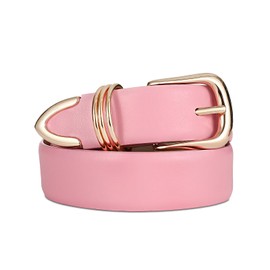 RISANTRY Women's Leather Belts for Jeans Dresses, Pink Leather Waist Belt Fashion Ladies Belts with Gold Buckle
