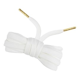 Loop Queen Shoelaces 1 Pair Flat Cotton White Shoe Laces with Gold Tips - 80 Inch