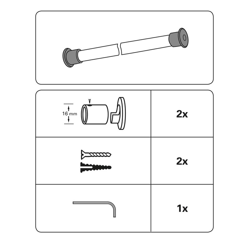 GARDINIA Wall Bracket for Curtain Rods with Diameter 16 mm,