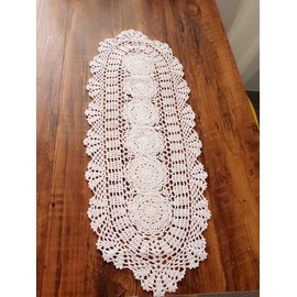 Laivigo- Handmade Crochet Lace Oval Lucky Flower Tablecloth Table Runner Doilies Doily, 12 X 43 Inch, White