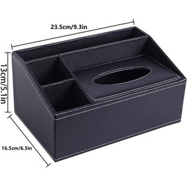 PU Leather Tissue Box Cover - Multifunctional Tissue Box Holder with Stationery Remote Control Box - Elegant and Stylish Home Napkin Holder Desktop Tissue Paper Holder Desk Storage Organizer (Black)