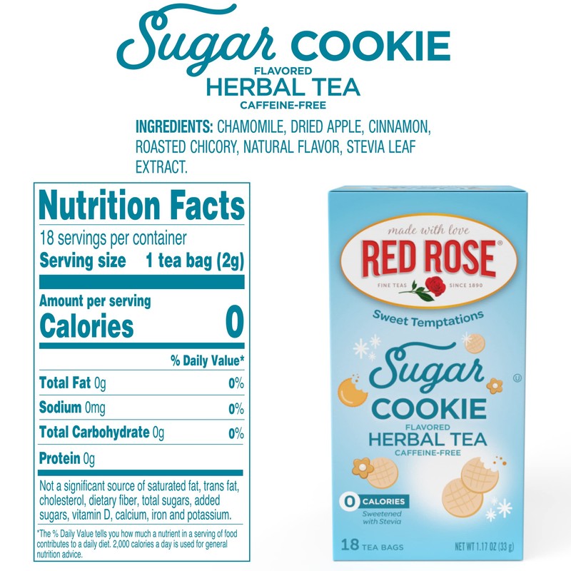 Red Rose Sweet Temptations Dessert Tea Sugar Cookie, Zero Carbs,