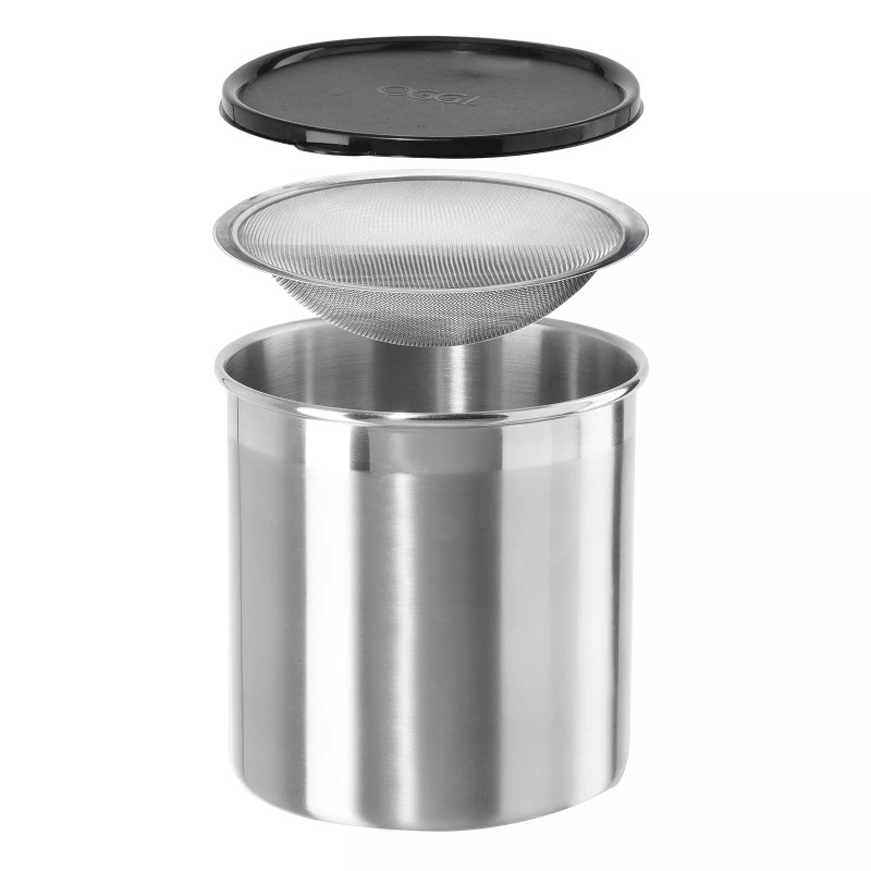Oggi Stainless Steel Jumbo Grease Container with Removable Strainer and