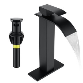 Fransiton Tall Vessel Sink Faucet Matte Black Faucet for Bathroom Sink Tall Waterfall Bathroom Faucet Single Handle 1 or 3 Hole Wash with Pop-up Drain