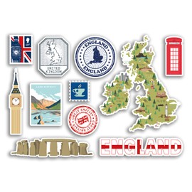 A5 Sticker Sheet - England Vinyl Sticker - English London GB Landmark Holiday City Country Airport Map Flag Food Sticker #77540