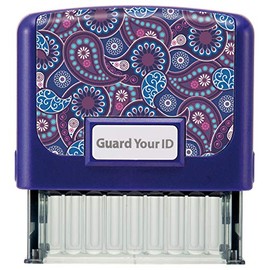 Guard Your Identity Theft Prevention Confidential Security Stamp 2.25” x 0.75" (Medium, Blue Paisley)
