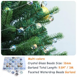 LEFERS 9.8Ft Crystal Glass Balls Christmas Garland,48 Beads 16mm Faceted Prism Beads Strands Hanging Ornament Decoration for Christmas Tree Centerpieces Wedding Party (Multicolor)