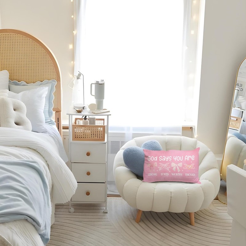 Wheatwin Cute Pink Christian Throw Pillow Cover 12x20, Inspirational Bow