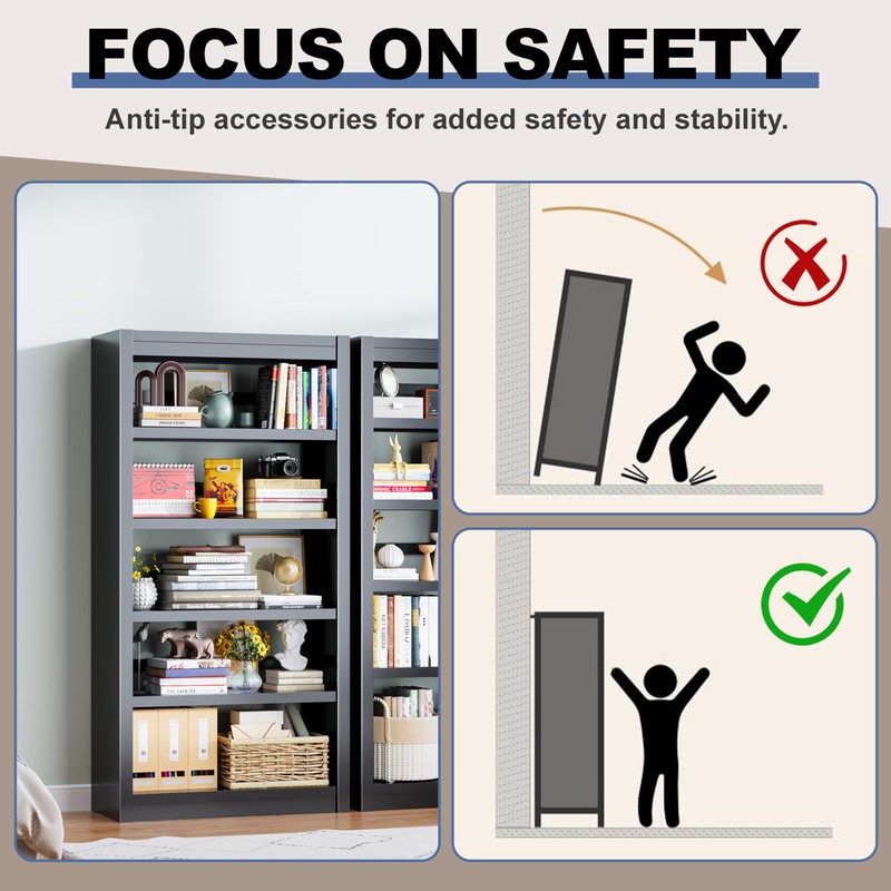 YILFANA 61" Metal Bookshelf and Bookcase | 5-Tier Adjustable Shelves,